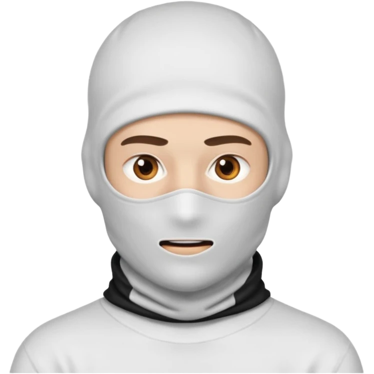head of a white guy with brown eyes wearing a white balaclava, with a cool expression emoji