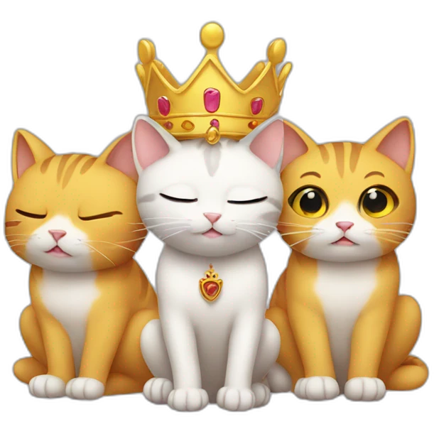 crying praying cat with a crown with 2 friends next to him the cat is yellow emoji