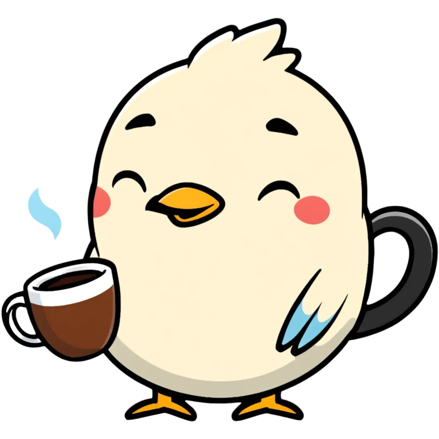 tired bird with coffee mug emoji