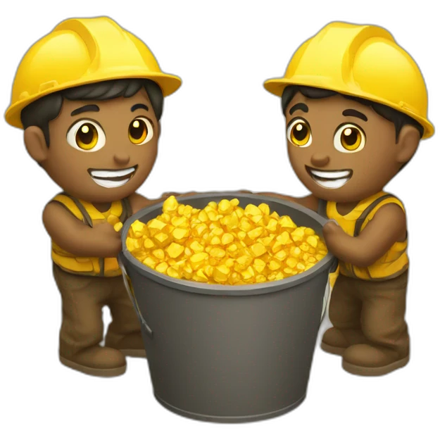 gold workers holding bucket full of gold nuggets emoji