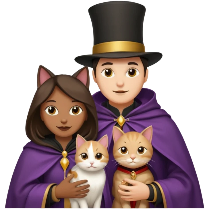 magician couple and their pet cat emoji