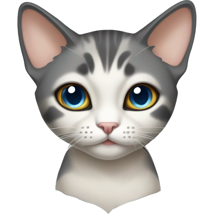 Thai breed cat with a warm cream body, dark gray face, ears, and paws. Short fur, sharp ears, and striking light blue eyes with an intense gaze. emoji