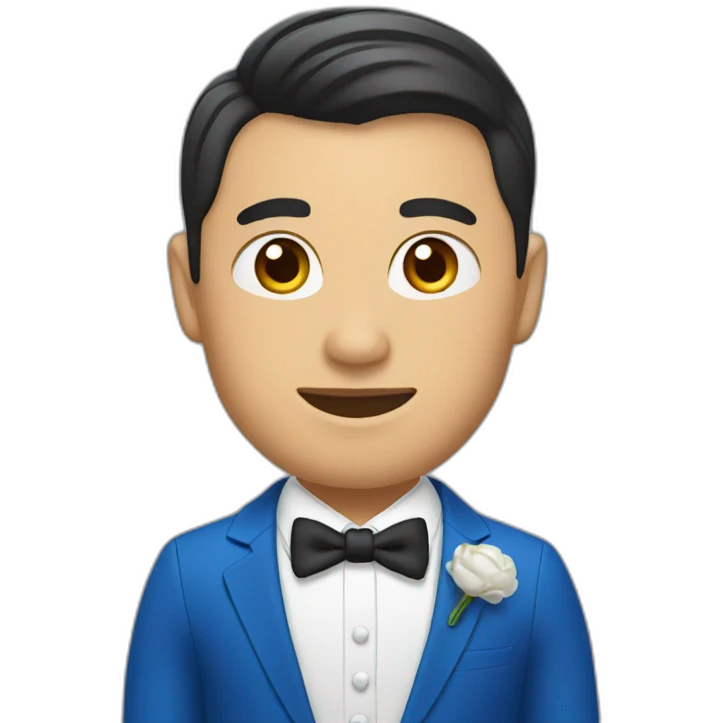 an asian groom with a blue suit emoji