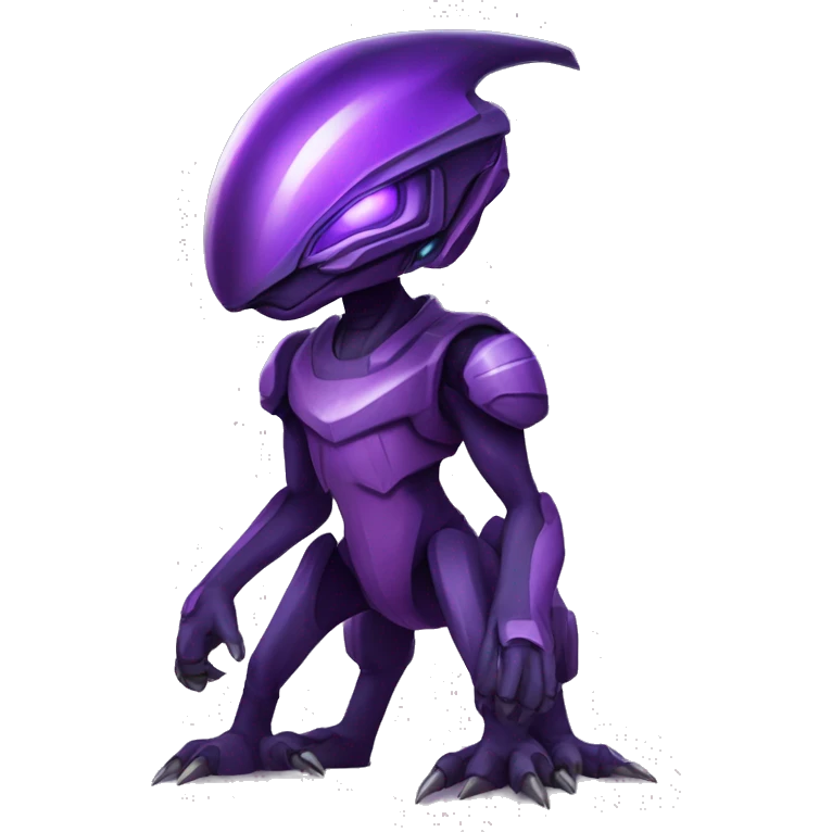 a black-purple Genesect-Raptor-Fakémon—hybrid with a futuristic visor-helmet full body emoji