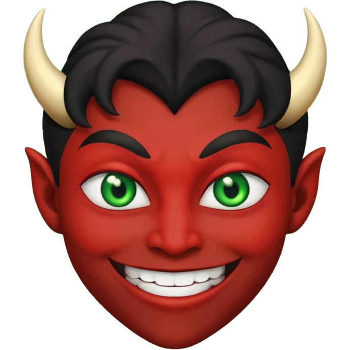evil person with devilish smile and black face and green eyes emoji