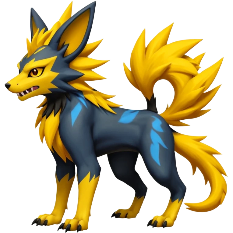 Feral Quadrupedal Digitigrade Luxray-Jolteon-Renamon-Zeraora-Vernid-fusion-hybrid-creature, full body  emoji