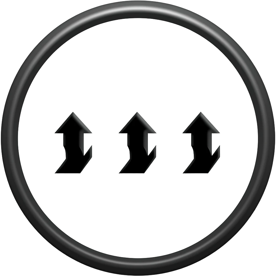 Minimalist political symbol: three thick black arrows pointing DIAGONALLY downward from left to right (~45°), parallel and evenly spaced. Set inside a solid black circle on a plain white background. Flat, high-contrast, clean vector style with a strong, striking look. emoji