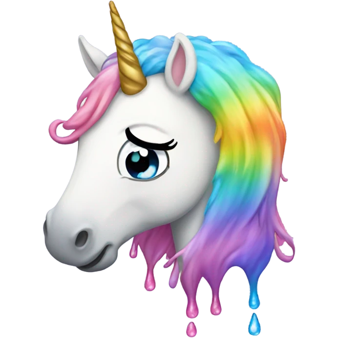 unicorn crying rainbow tears from its eyes emoji