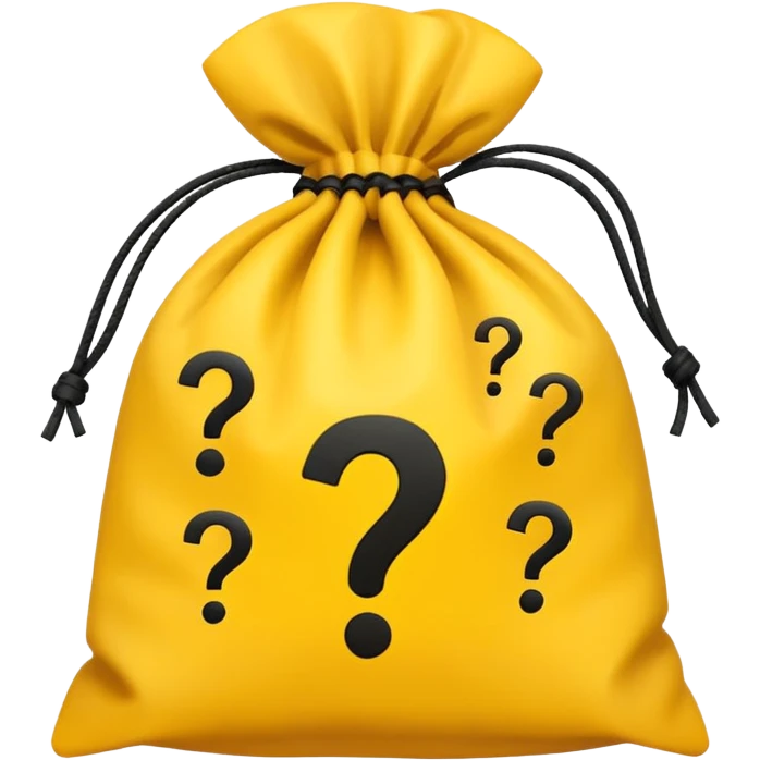 tied bag printed with q&a overstuffed with yellow question marks emoji