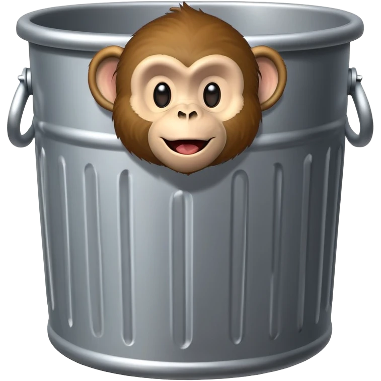 silly monkey popping out of a trash can, playful expression emoji