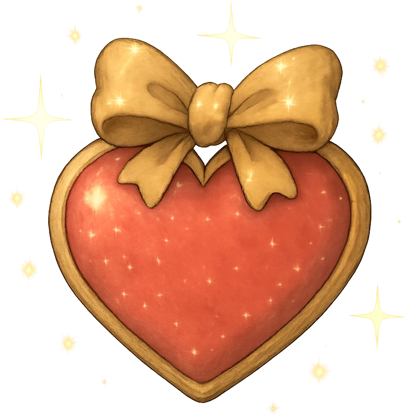 tiny red heart with a bow, pastel red enamel, sparkling gems, soft glowing effect emoji