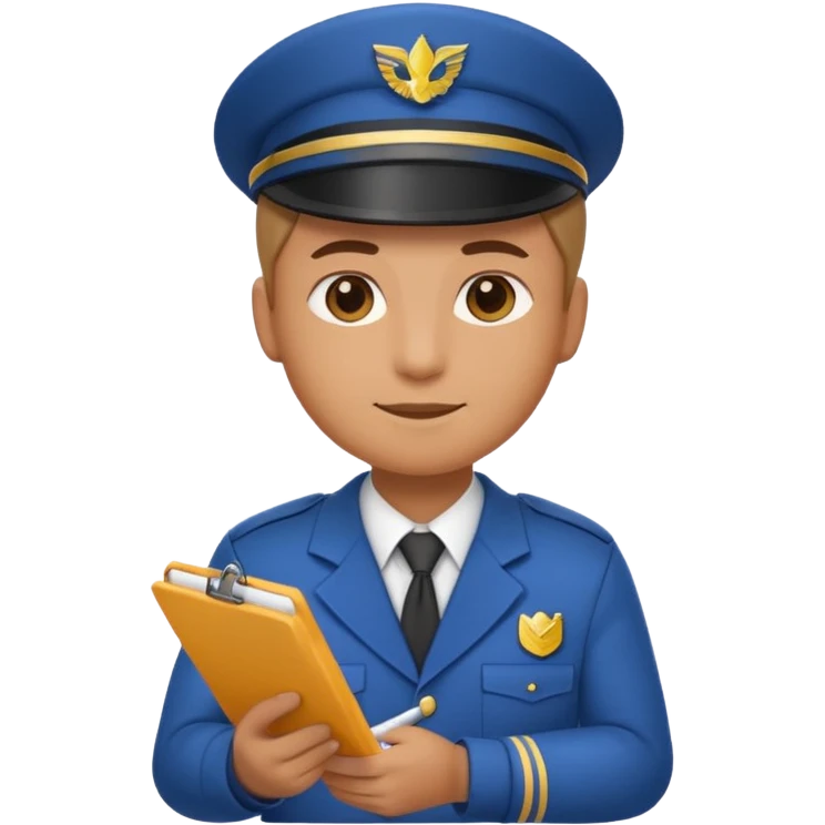 create a realistic emoji of a packaging person with a protocol in his hand writing something down. emoji