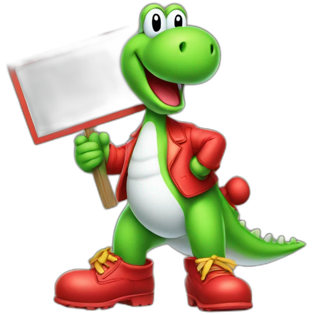 yoshi wearing red boots holding a sign  emoji