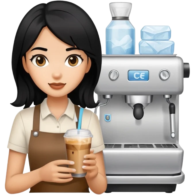 Girl, barrista, ice coffee, black hair emoji
