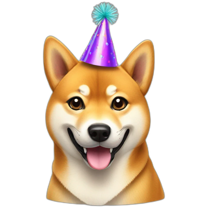 Shiba inu wearing a party hat emoji