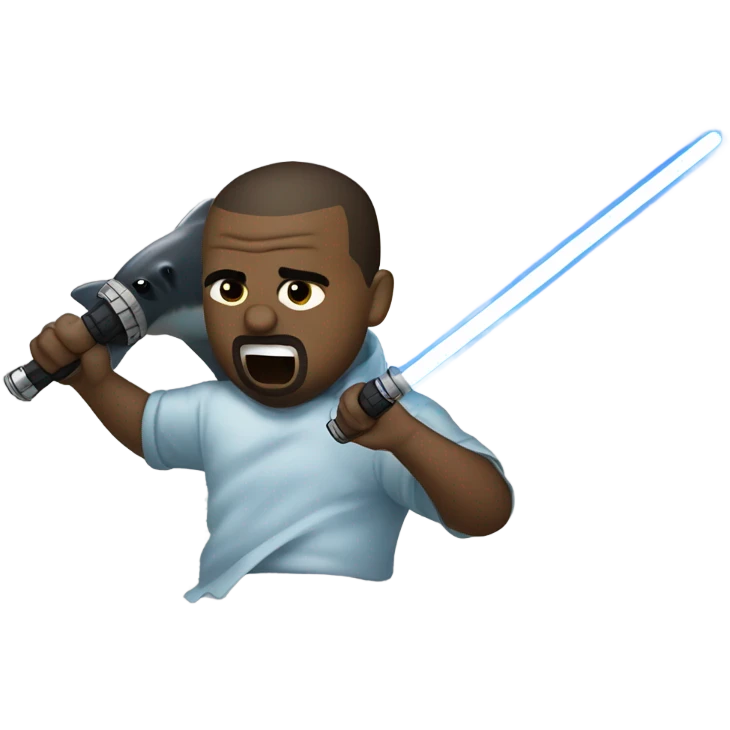 Kanye West with a lightsaber fighting a shark emoji