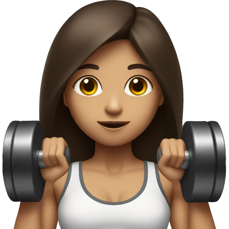 girl with long dark brown hair lifting weights emoji