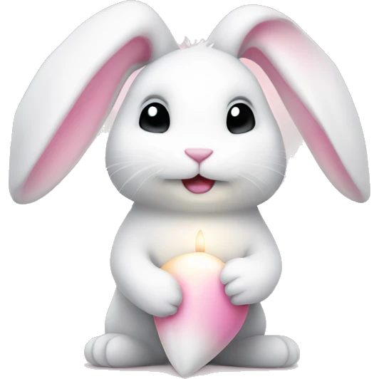cute white bunny holding light pink peon emoji