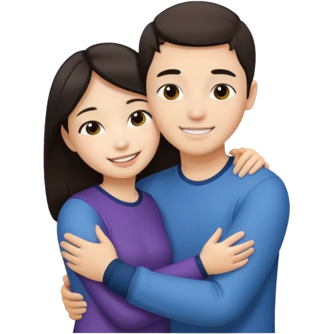 Asian girl hugging white brunette boy emoji