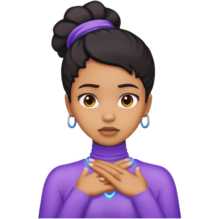 Black light skin girl with her hands crossed on her neck and sweating  emoji