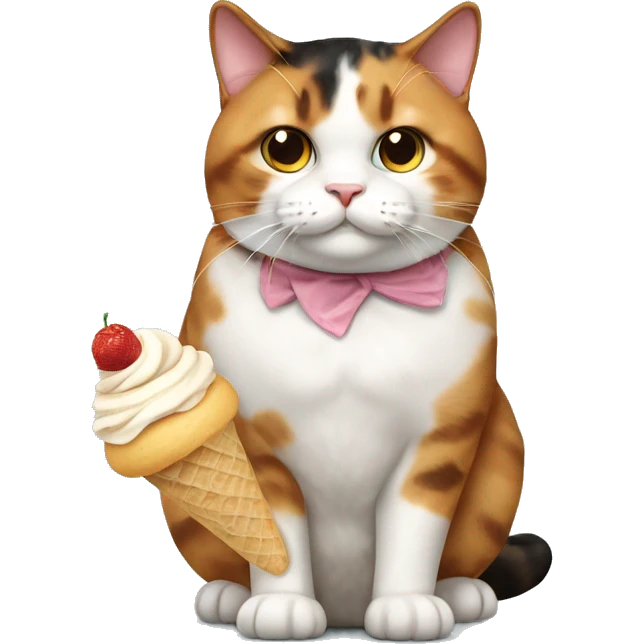 Realistic Fat calico cat with icecream emoji