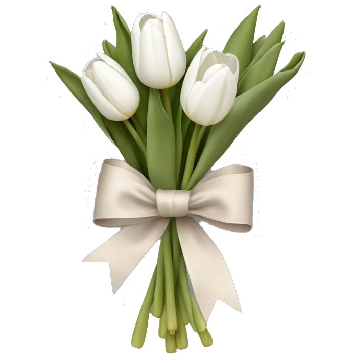 White tulips with a taupe bow holding bouquet together emoji