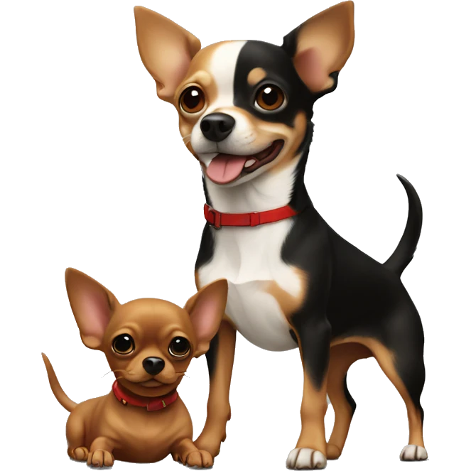 Brown Chihuahua standing on red dachshund standing on black lab emoji