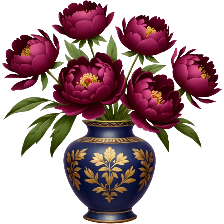 5 burgundy peonies in a vintage vase emoji