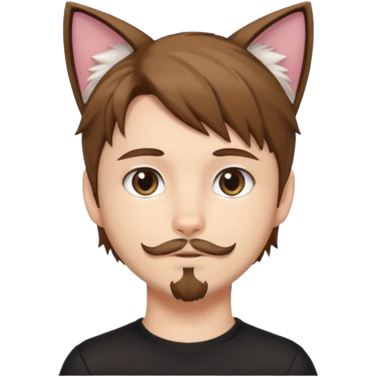 white boy with cat tail with goatee hair and cat ears with brown hair and anime features emoji