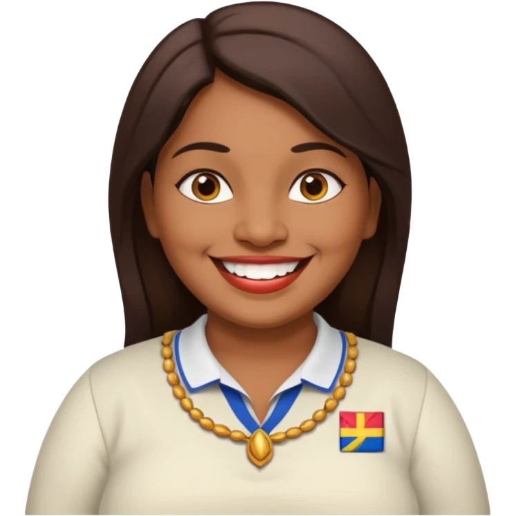 40 yr old chubby Sri Lankan woman, dark skin, straight brown hair, big smile, white teeth, european clothes emoji