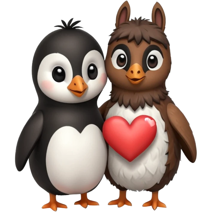 Penguin and llama hugging with hearts  emoji