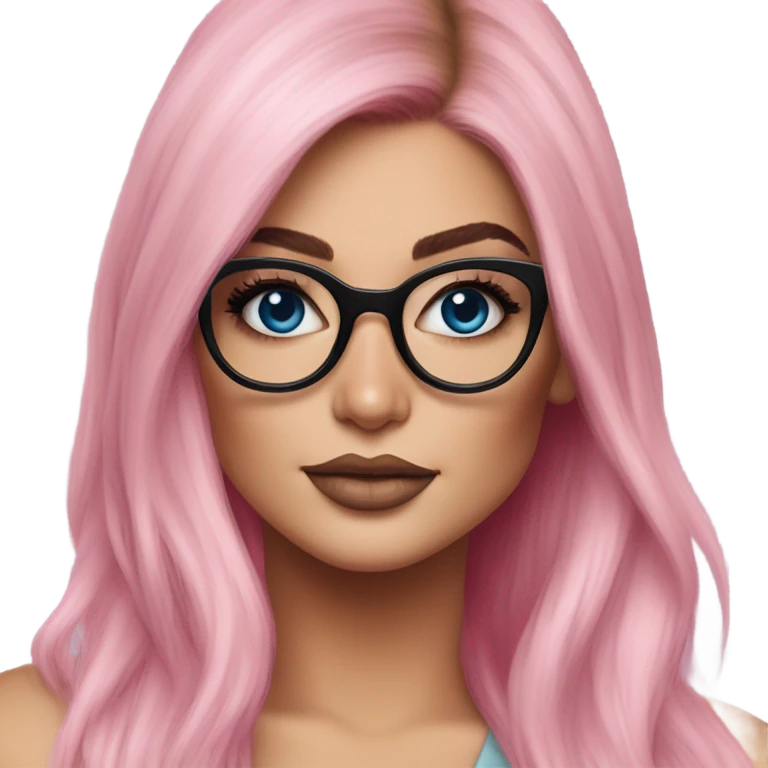 Photo Realistic kylie jenner stylish pink hair BLUE eyes and glasses classy emoji
