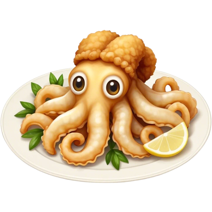 Fried squid Greek snack with a slice of lemon on the side emoji