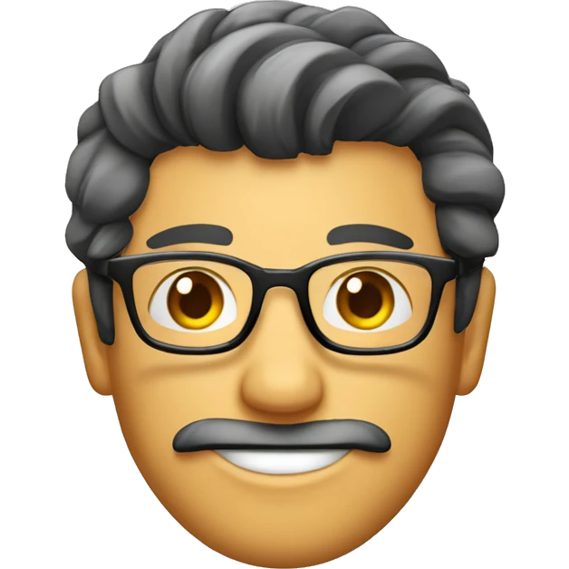 Hombre de cabello corto peinado hacia el lado izquierdo, con gafas un poco sonriente  emoji