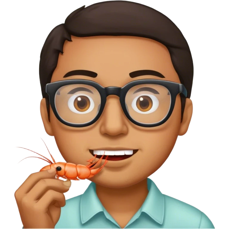 Hispanic Gru with glasses eating shrimp  emoji