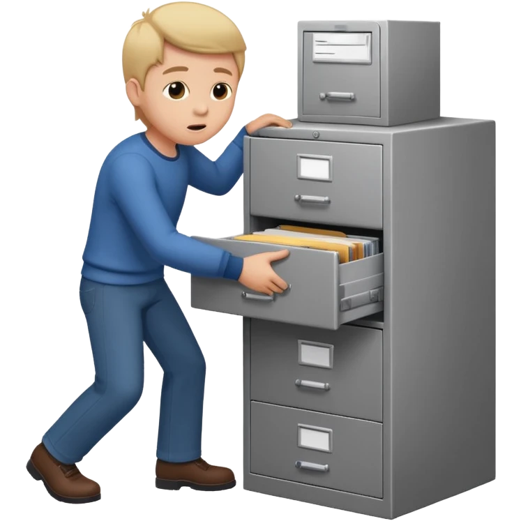 A person opening a filing cabinet to search for file emoji