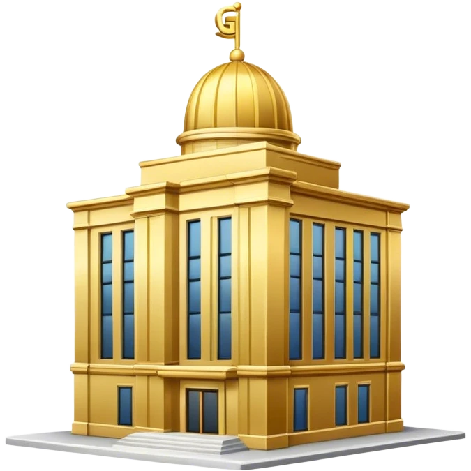 BUILDING IN BLACK, WITHE THE LETTERS GL IN GOLD AROUND THE BUILDING emoji