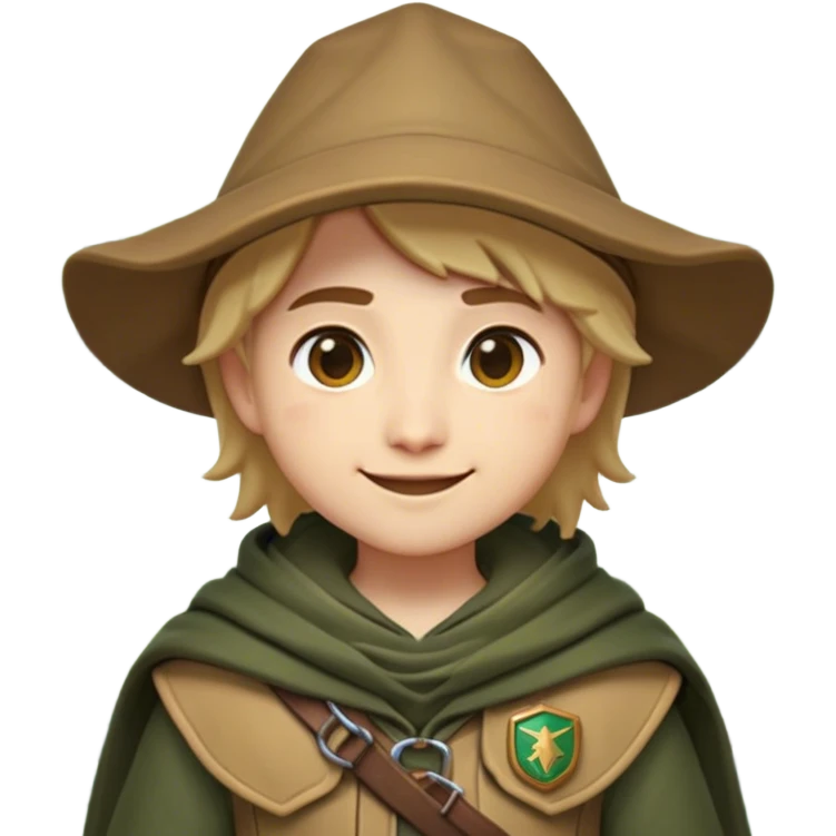 Clash of Clans aesthetic Playful Ranger Portrait Emoji, Head tilted with a friendly, mischievous smile and bright, curious eyes, featuring a compact, nimble build outfitted in rugged, earthy gear and a stylish cloak, his natural skin tone adding authenticity, Simplified yet irresistibly charming features, highly detailed, glowing with a warm, inviting forest glow, high shine, spirited and lively, stylized with an air of whimsical woodland adventure, soft glowing outline, capturing the essence of a playful ranger exuding friendly natural charm! emoji