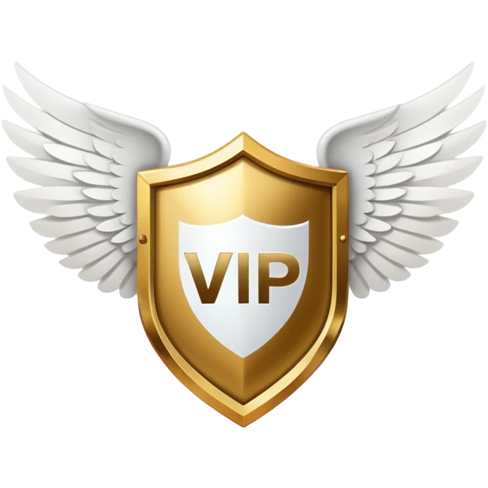 Gold shield with white wings and a large, bold VIP text in the center, simplified clean design with emphasis on the VIP label emoji