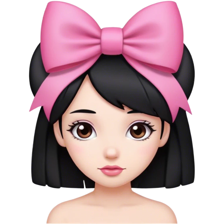 Chica de cabello negro liso y con un moño rosado en la cabeza emoji