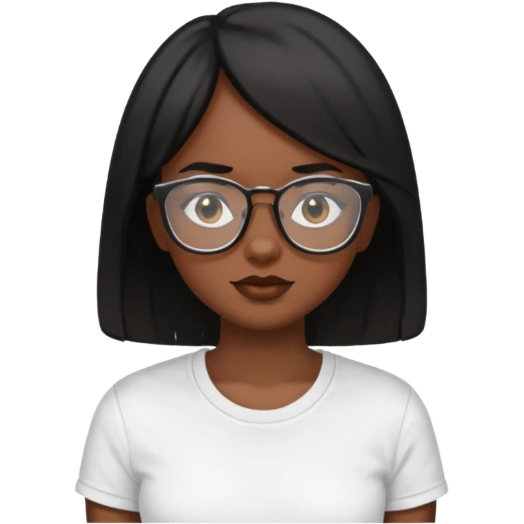 dark-skinned girl with black straight hair and glasses in a white skims t-shirt  emoji