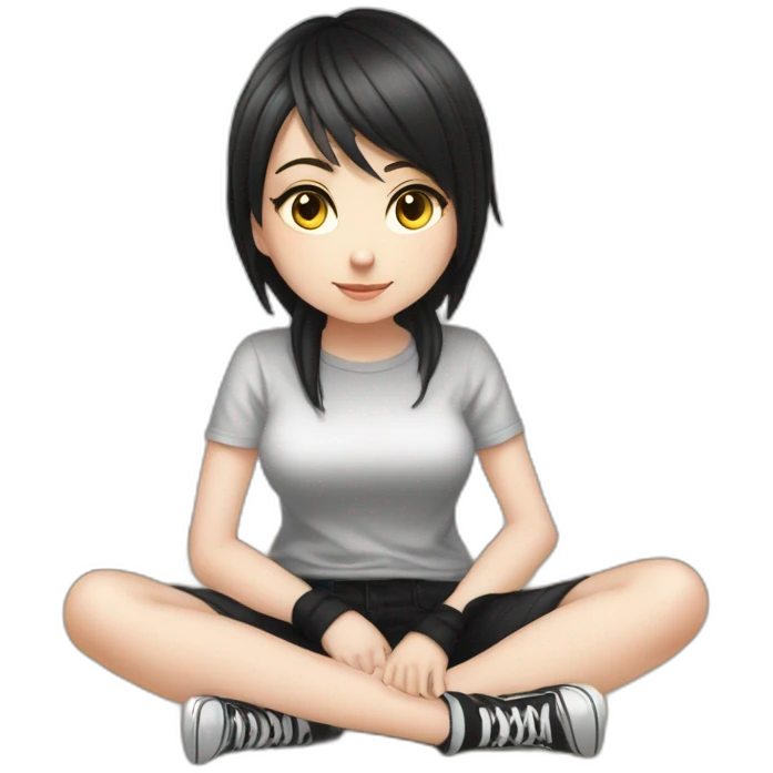 Full body curvy emo girl sits on the floor черная юбка белые трусики рваные полосатые чулки emoji