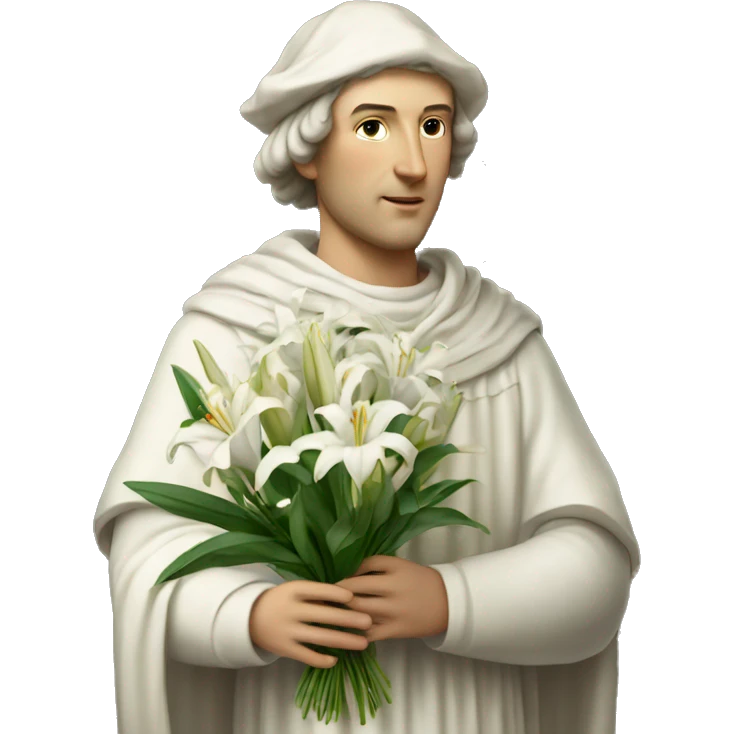 Petrarch holds a bouquet of white lilies in his hand emoji