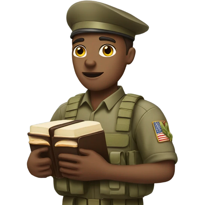 White male Soldier holding a bible and sandwich in each hand  emoji
