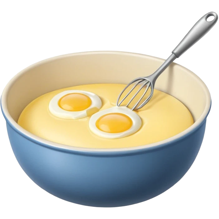 baking preperation with mixing bowl with uncracked eggs and butter emoji