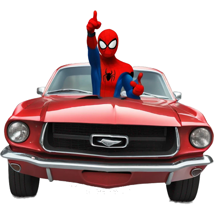 Spider-Man giving a thumbs up standing next to a 65 black Mustang fastback emoji