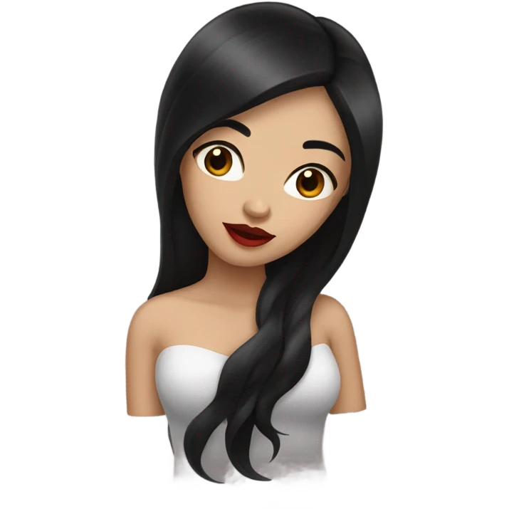 woman with black-brown long hair red lips emoji