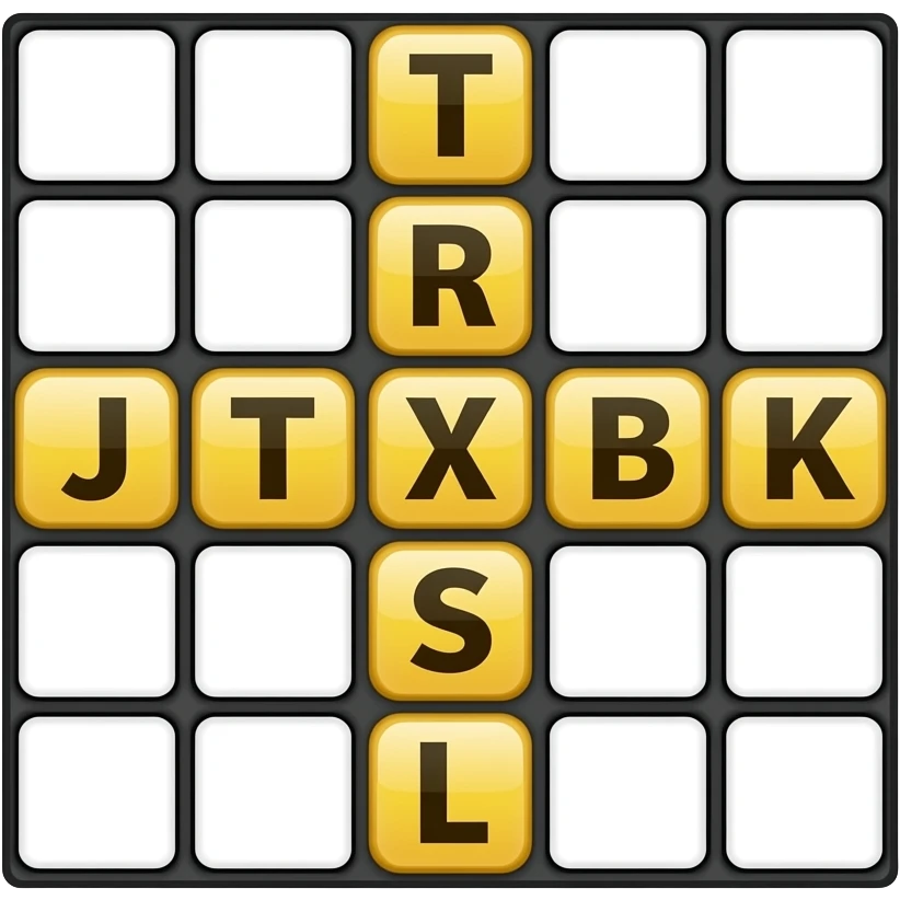 “Apple emoji style crossword puzzle app logo, clean rounded square icon, white background, black crossword grid, a few filled yellow letter tiles, soft shadows, minimal, glossy 3D emoji look emoji