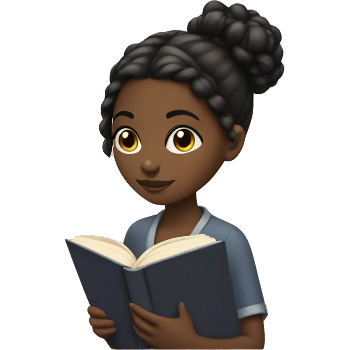 black girl with hair in bun reading a book  emoji