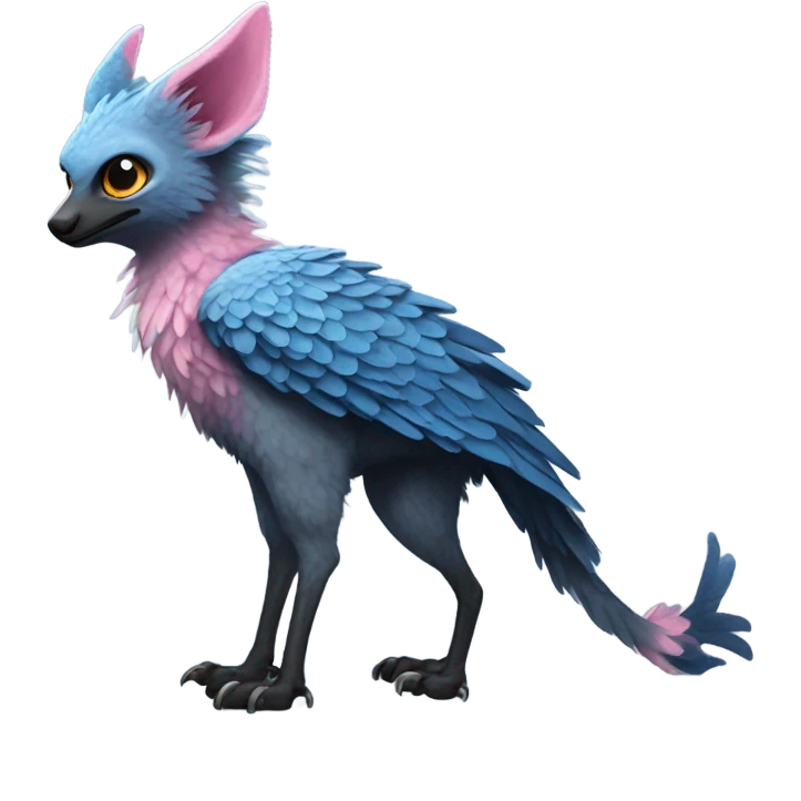 Trico The Last Guardian Quadrupedal Creature With Blue Horns, Grey feather Wings, And long tufted tail, black muzzle, pink scaly legs emoji